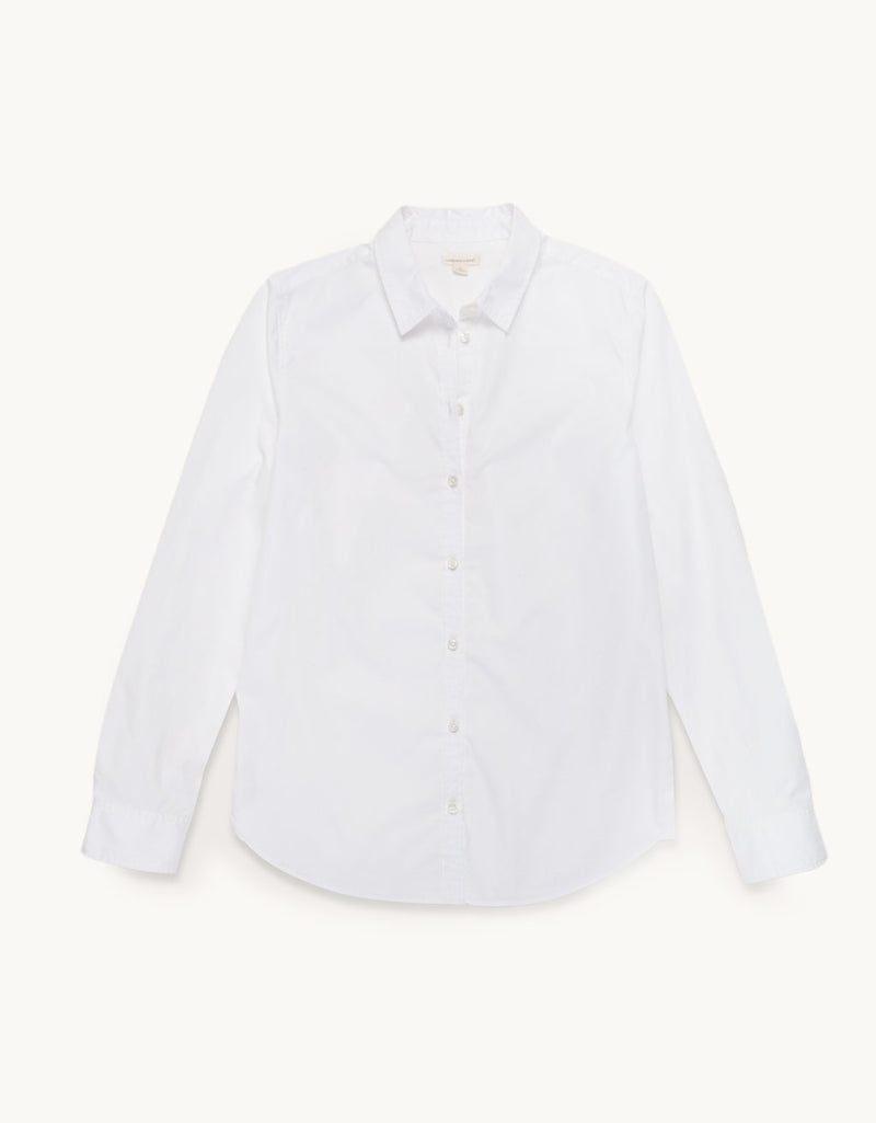 White button down shirt on a light gray background