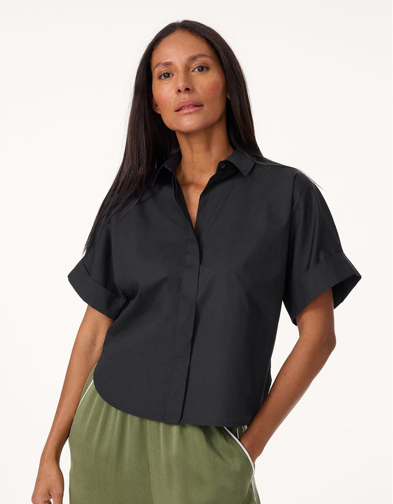 unsubscribed poplin short sleeve button down shirt