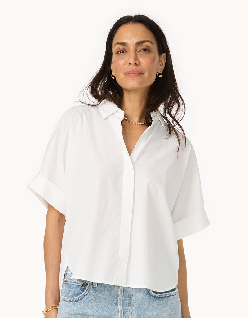 unsubscribed poplin short sleeve button down shirt