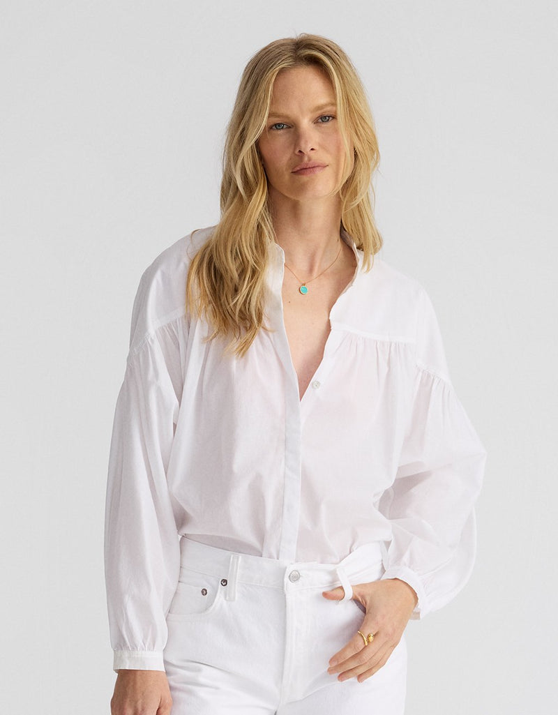 Unsubscribed Shirred Button-Down Shirt