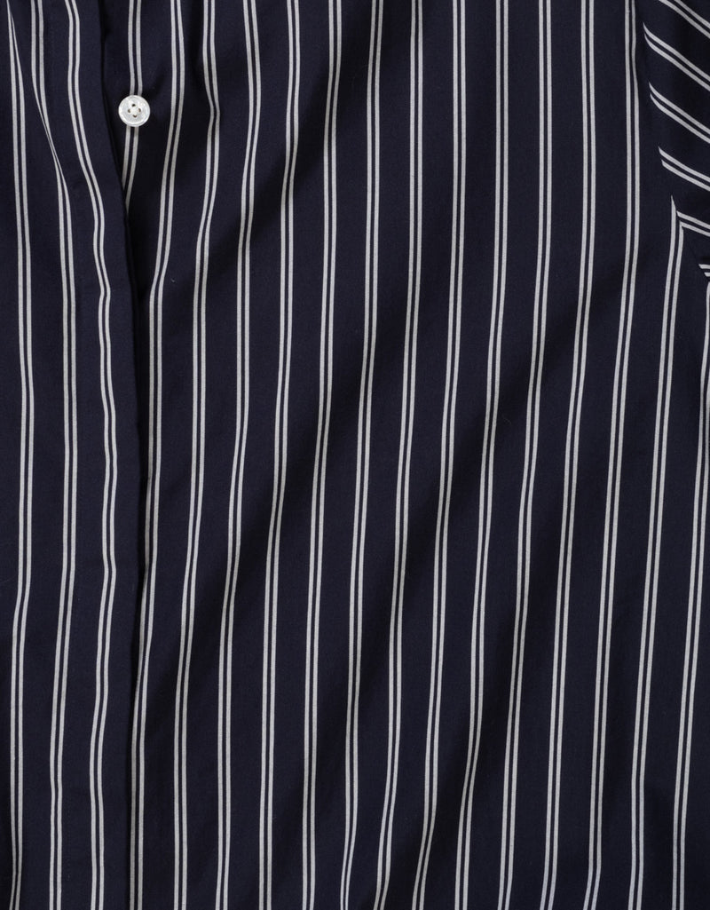 Close-up of navy and white striped fabric