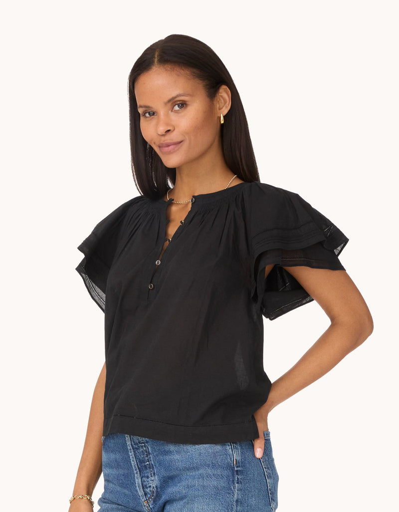 unsubscribed cotton voile flutter sleeve blouse