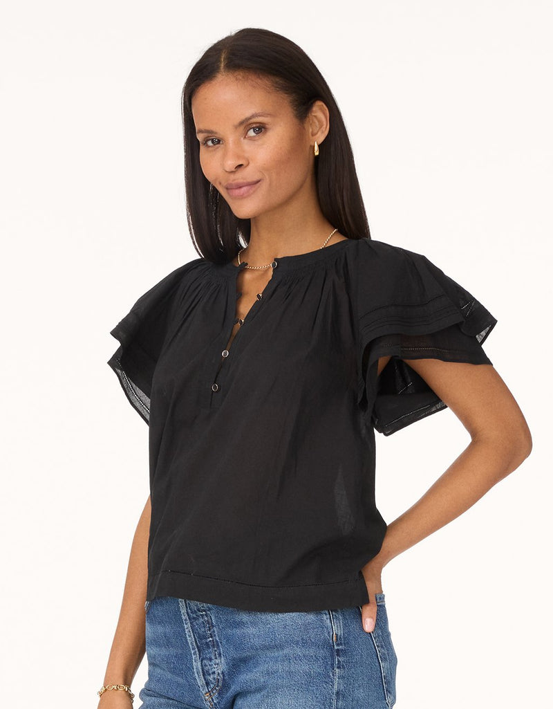 unsubscribed cotton voile flutter sleeve blouse