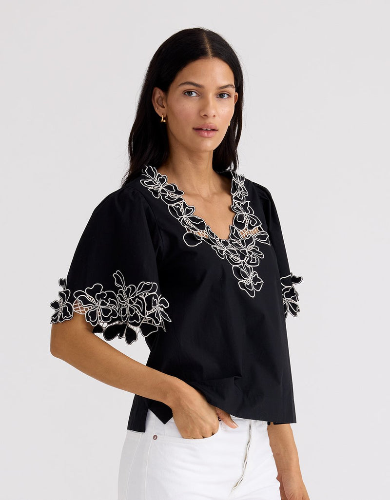Unsubscribed 3D-Embroidered Poplin Top