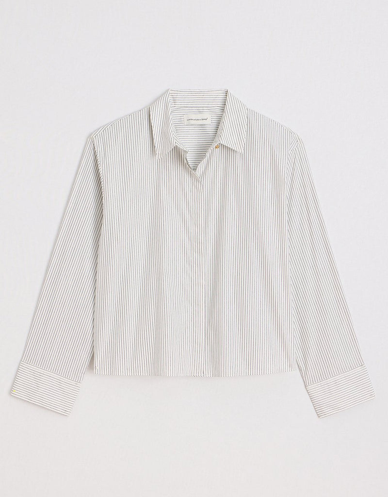 Unsubscribed Mini Boyfriend Shirt in White Shimmer Stripe