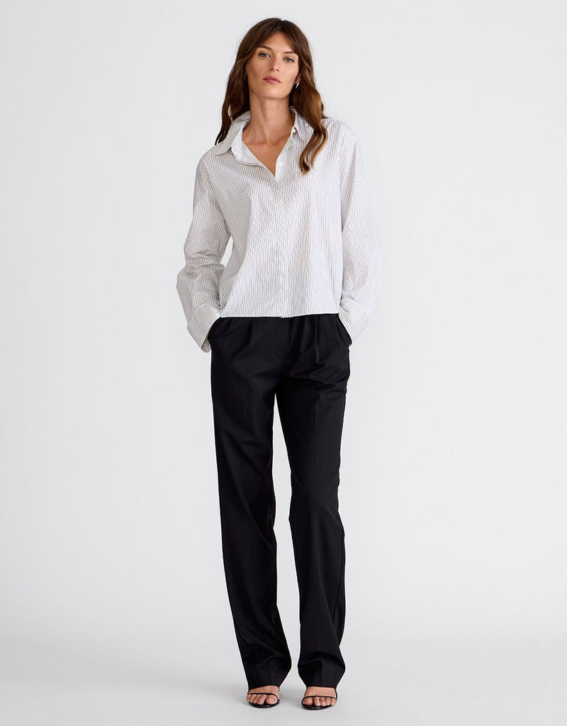 Unsubscribed Mini Boyfriend Shirt in White Shimmer Stripe