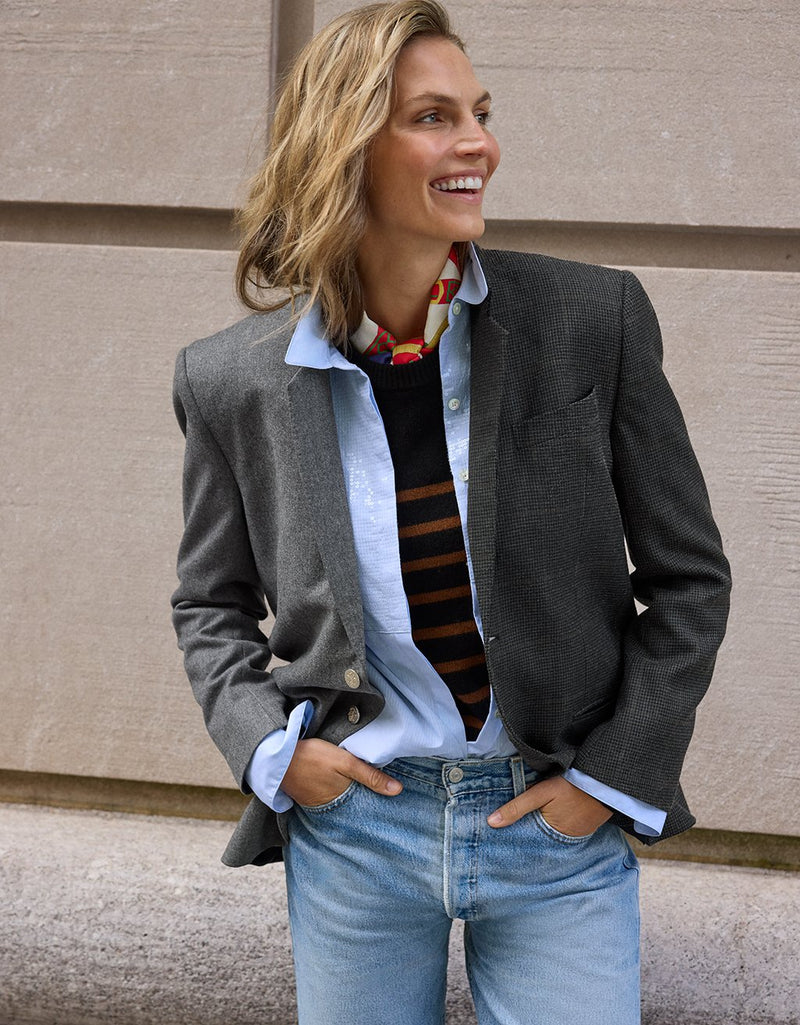 Unsubscribed Clean Boyfriend Shirt with Embellished Bib in Thomas Mason® Poplin