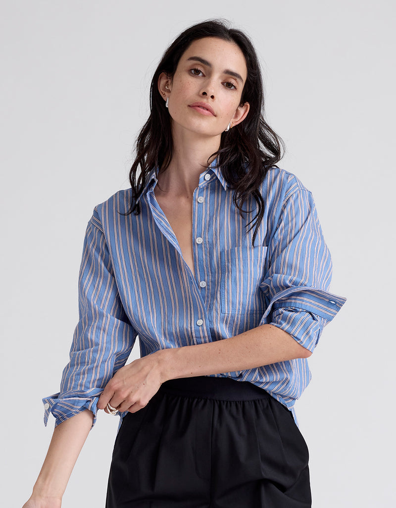 Unsubscribed Classic Boyfriend Shirt in Dobby Stripe