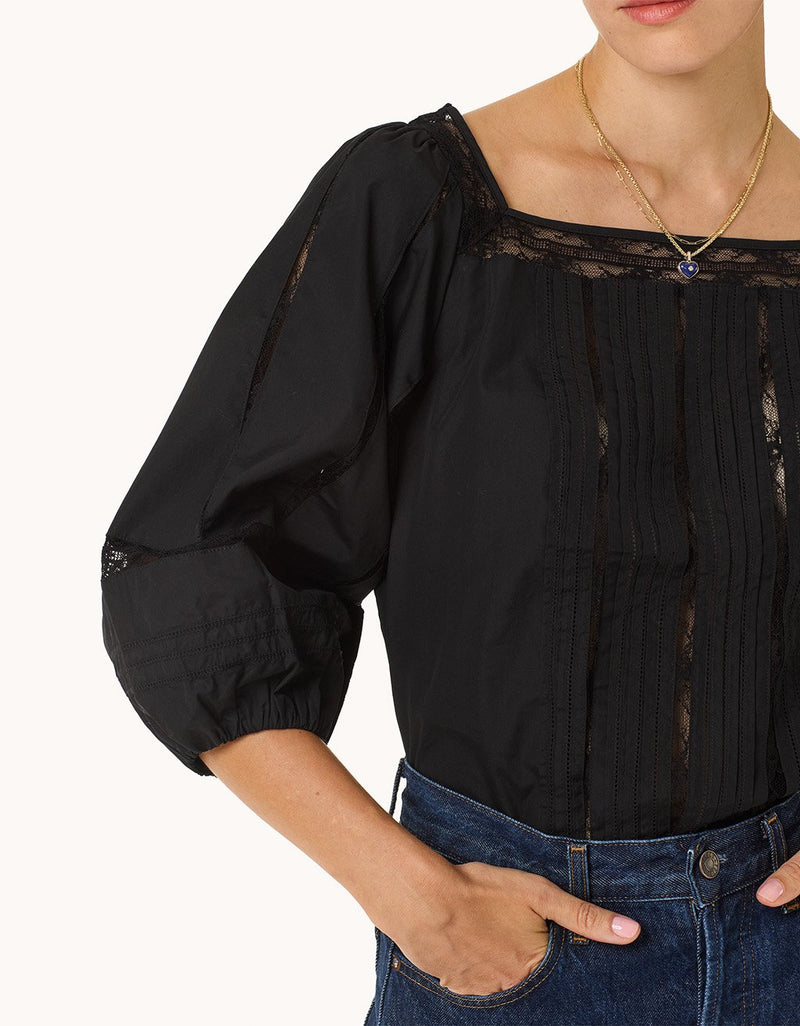 Unsubscribed Lace Poplin Pintuck Top
