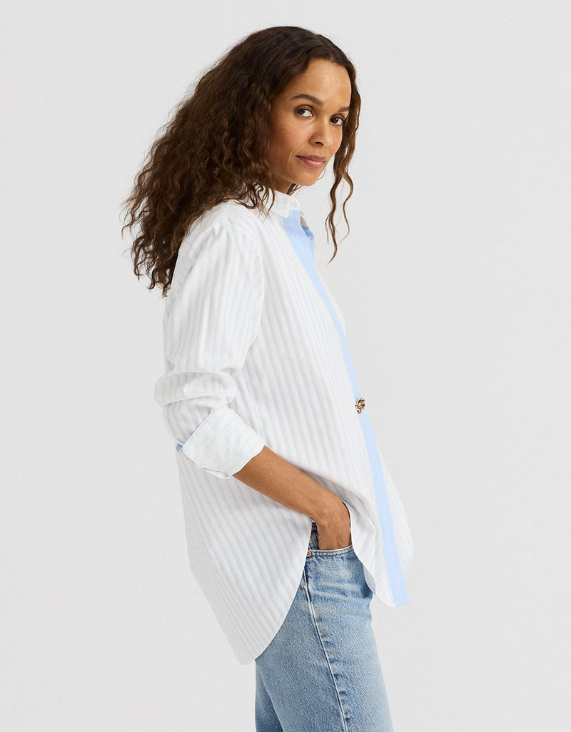 Unsubscribed Clean Boyfriend Shirt in Thomas Mason® Selvedge Stripe