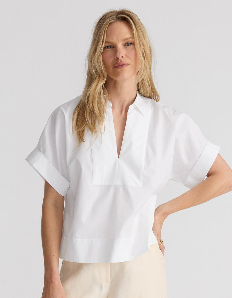 Unsubscribed V-neck Popover Shirt in Thomas Mason® Poplin