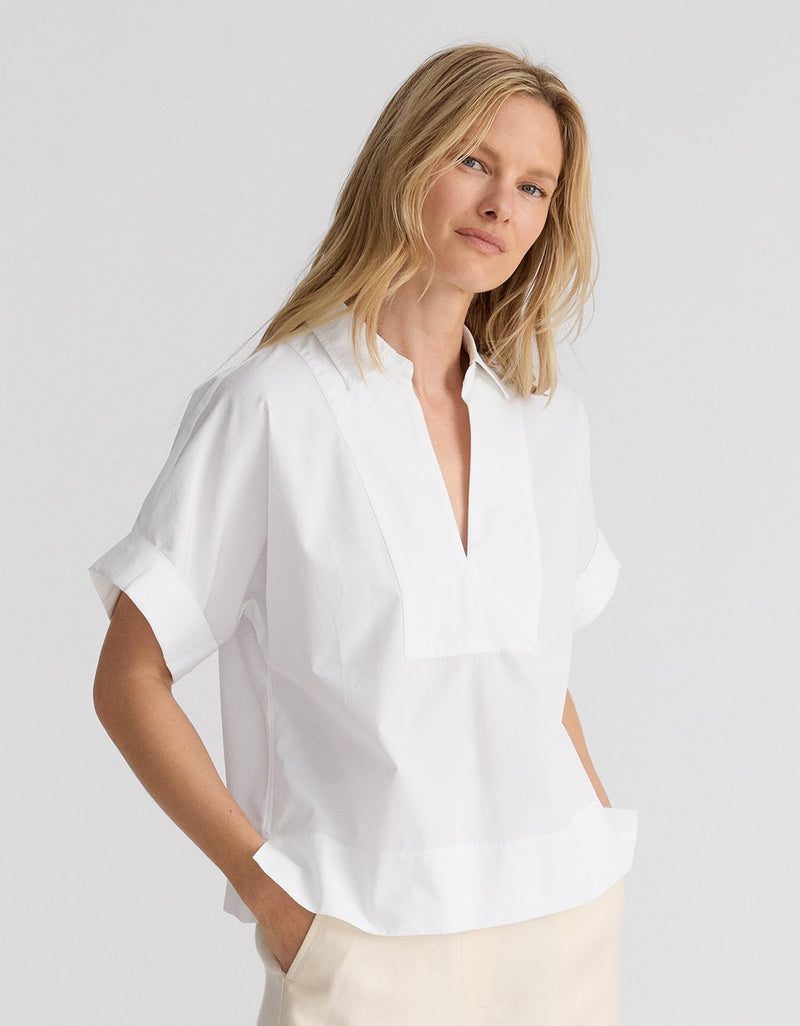 Unsubscribed V-neck Popover Shirt in Thomas Mason® Poplin