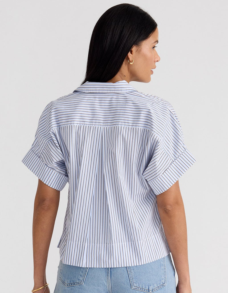 Unsubscribed V-neck Popover Shirt in Thomas Mason® Stripe