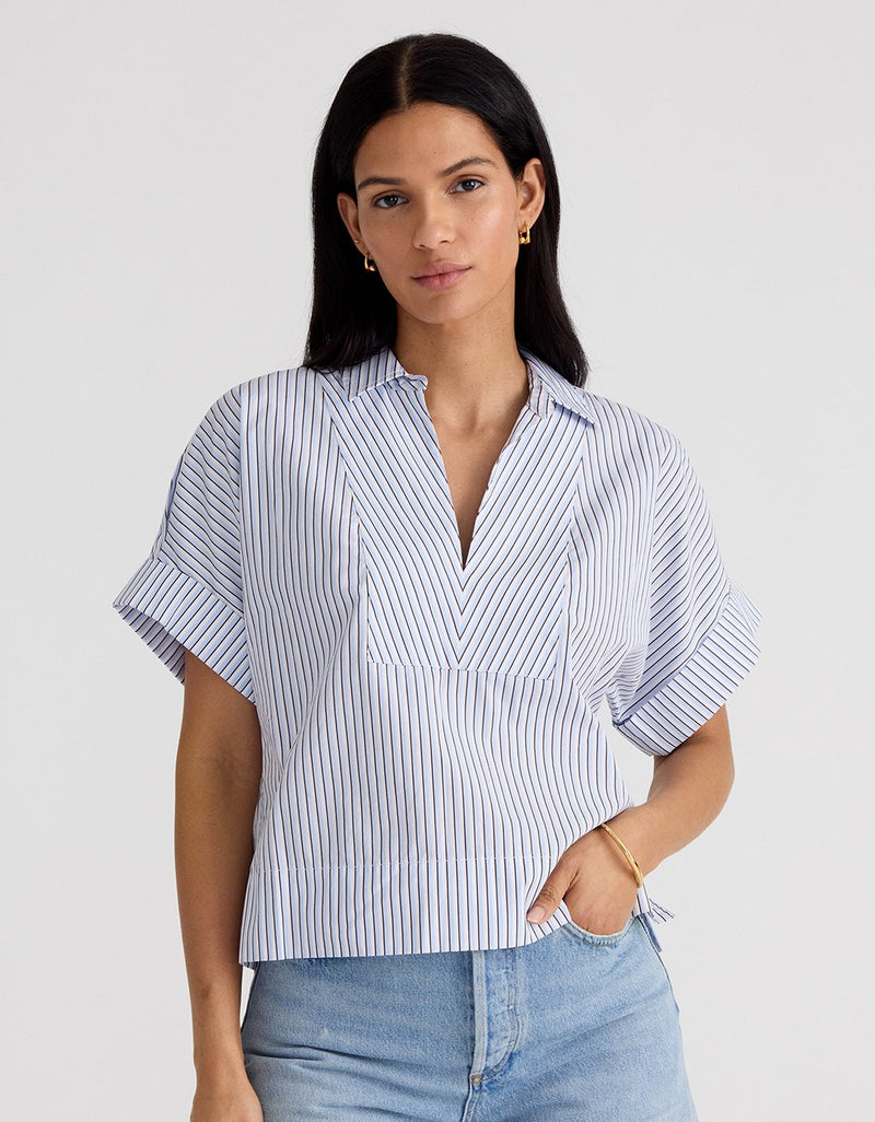Unsubscribed V-neck Popover Shirt in Thomas Mason® Stripe