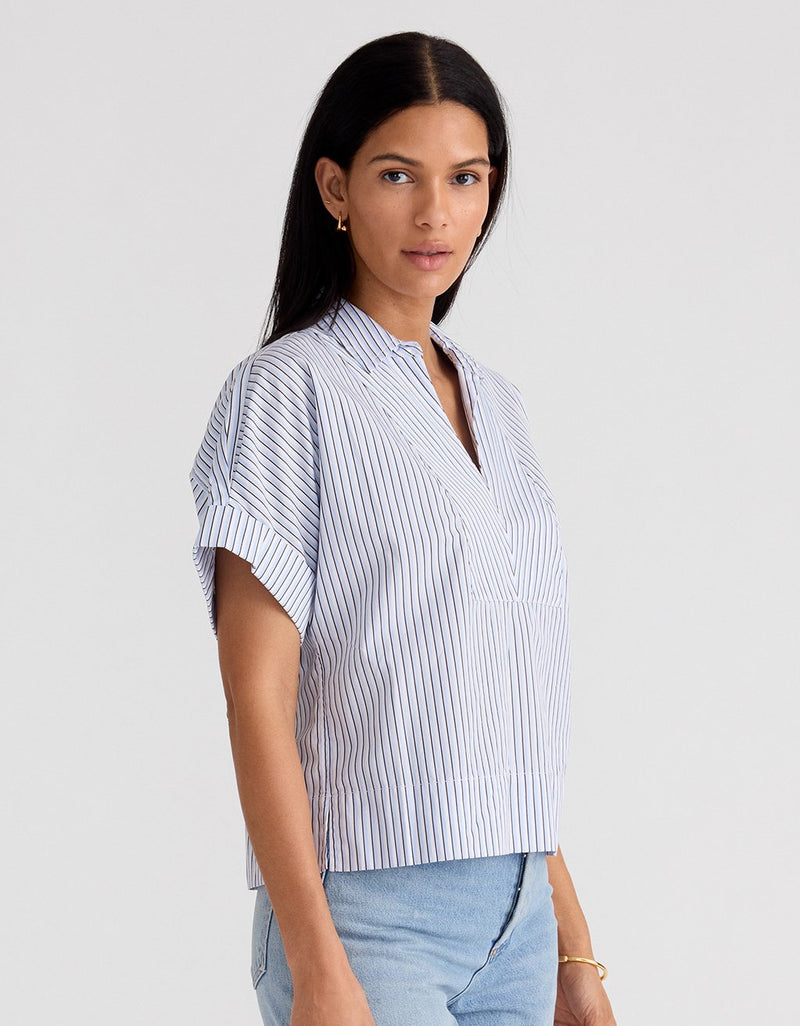 Unsubscribed V-neck Popover Shirt in Thomas Mason® Stripe