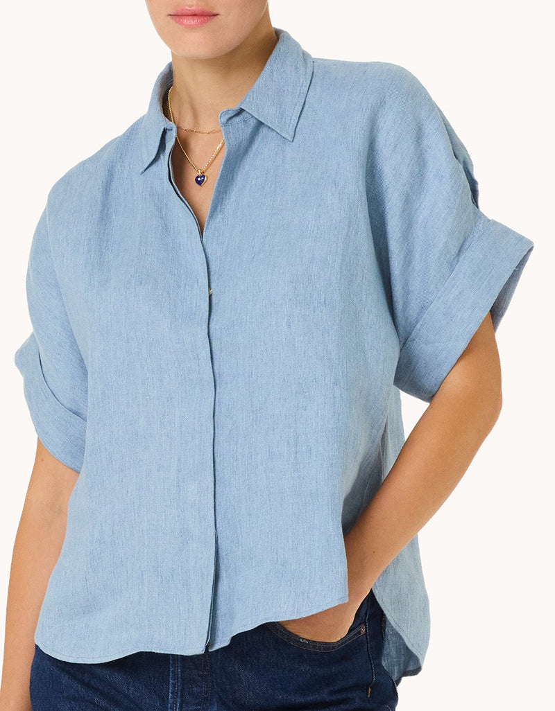 Unsubscribed Chambray Short Sleeve Button Down Shirt