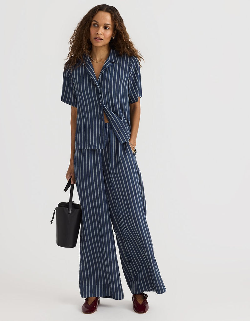 Unsubscribed Crinkle Striped Button Down Shirt