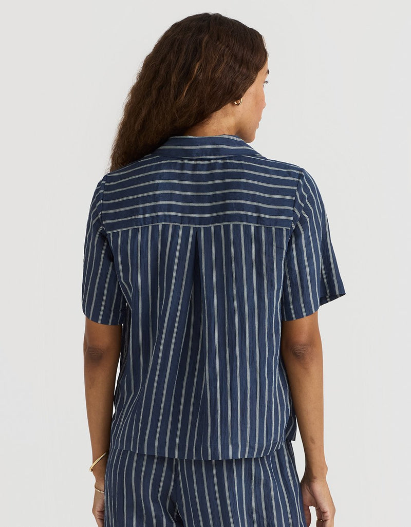 Unsubscribed Crinkle Striped Button Down Shirt