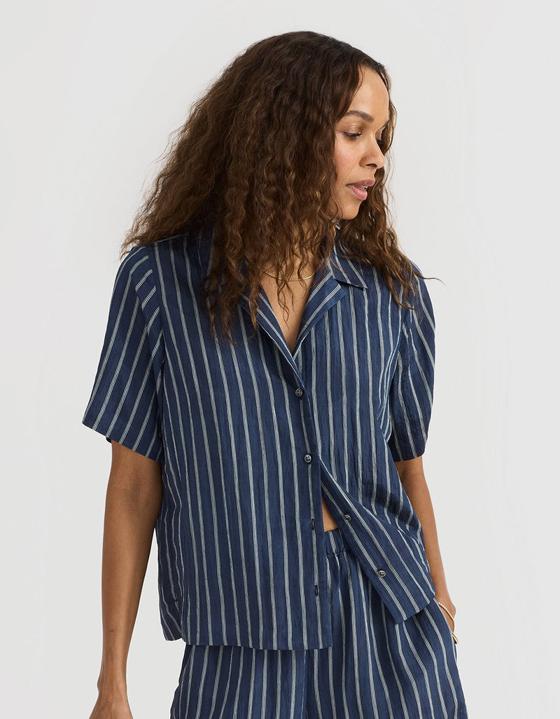 Unsubscribed Crinkle Striped Button Down Shirt