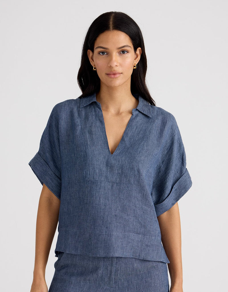 Unsubscribed V-neck Popover Shirt in Hemp
