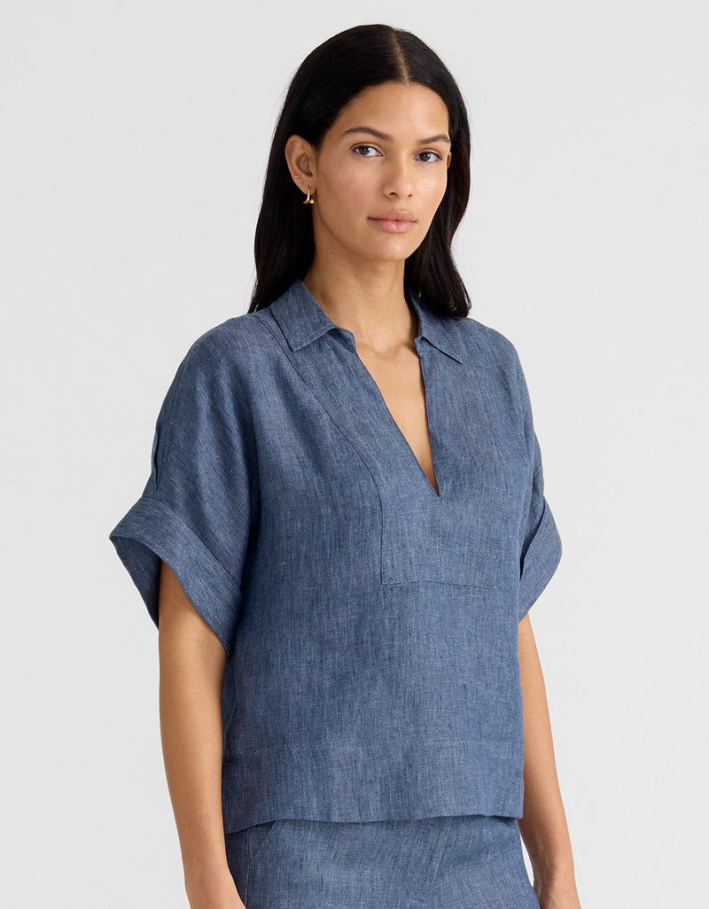 Unsubscribed V-neck Popover Shirt in Hemp
