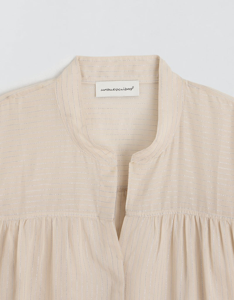 Unsubscribed Shimmer Shirred Button Down Shirt