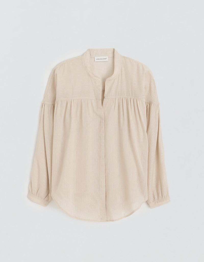Unsubscribed Shimmer Shirred Button Down Shirt