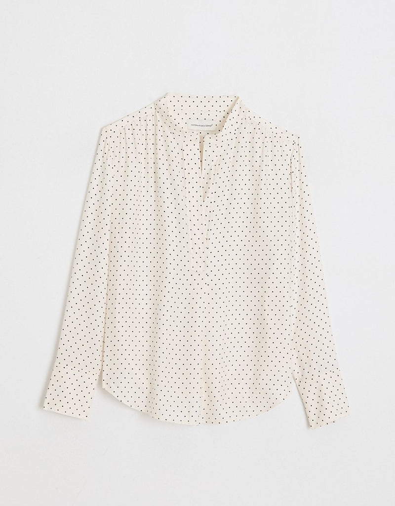 Polka dot blouse on a light gray background