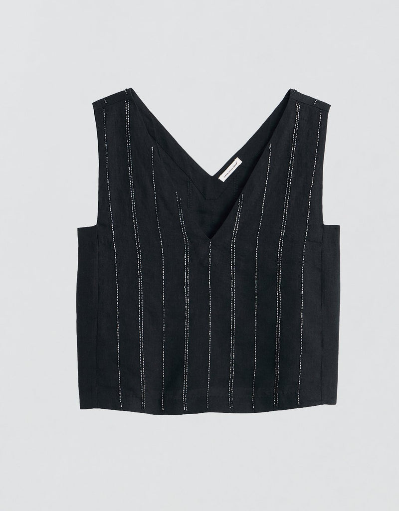 Unsubscribed Beaded Linen Top