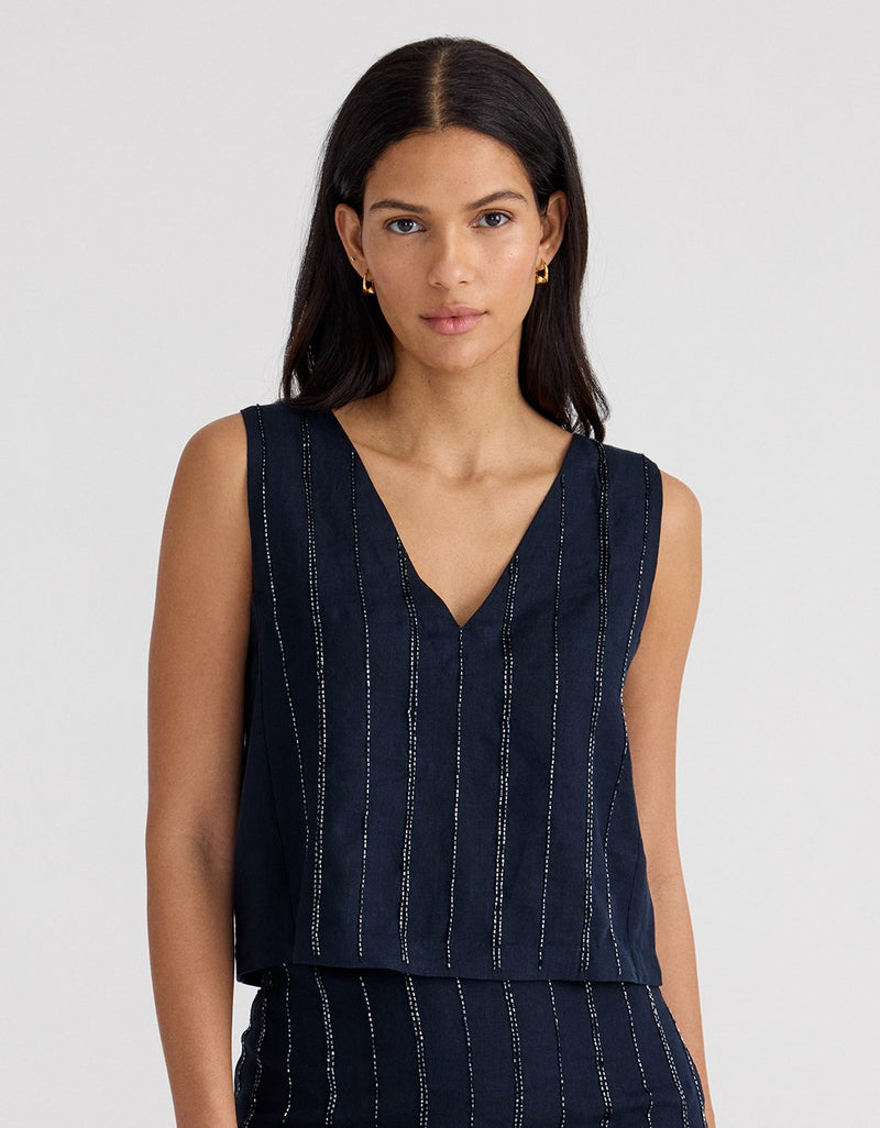 Unsubscribed Beaded Linen Top