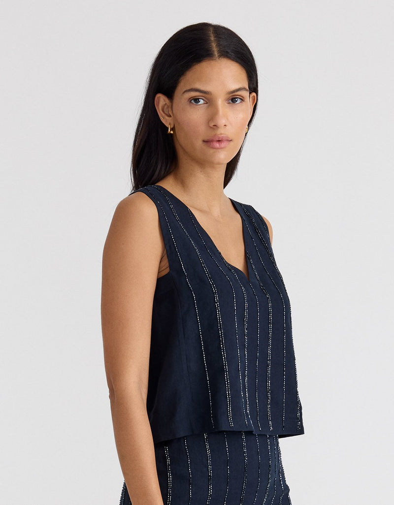 Unsubscribed Beaded Linen Top
