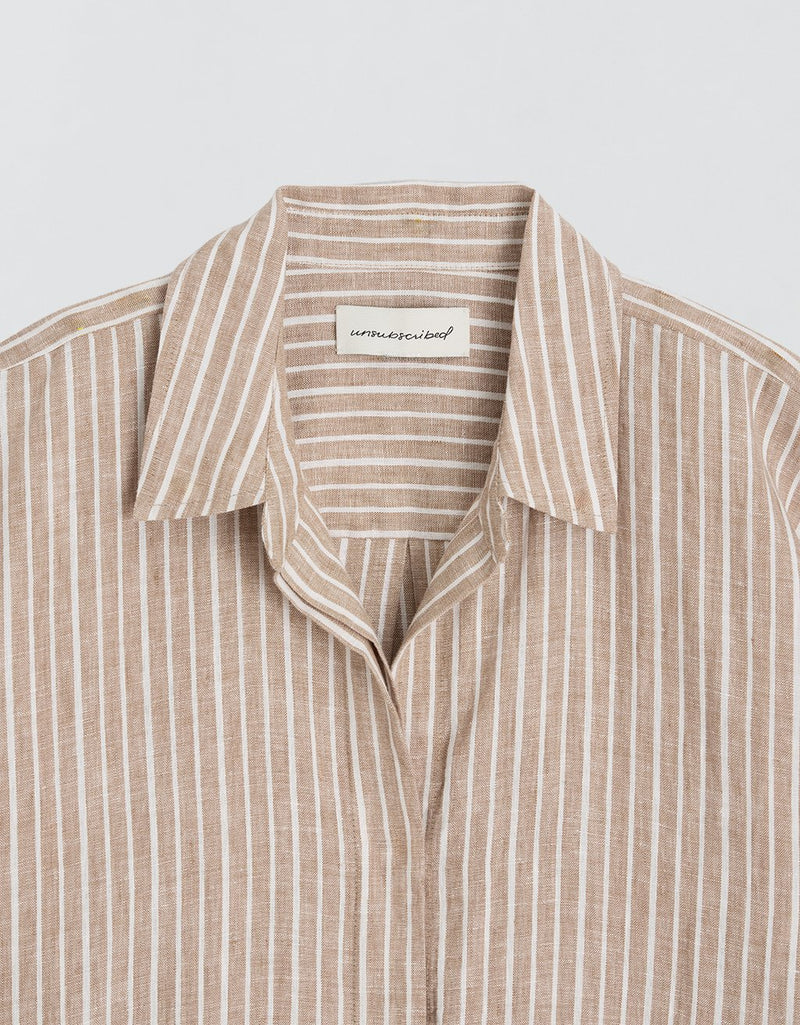 Unsubscribed Rolled Sleeve Shirt in Linen Stripe