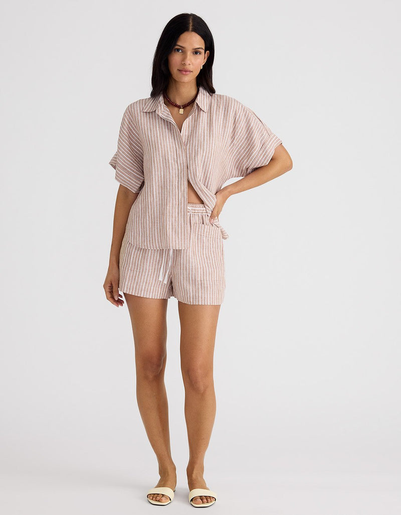Unsubscribed Rolled Sleeve Shirt in Linen Stripe