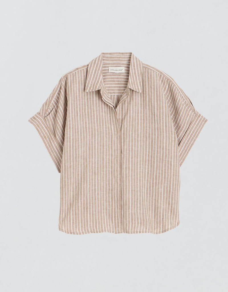 Unsubscribed Rolled Sleeve Shirt in Linen Stripe