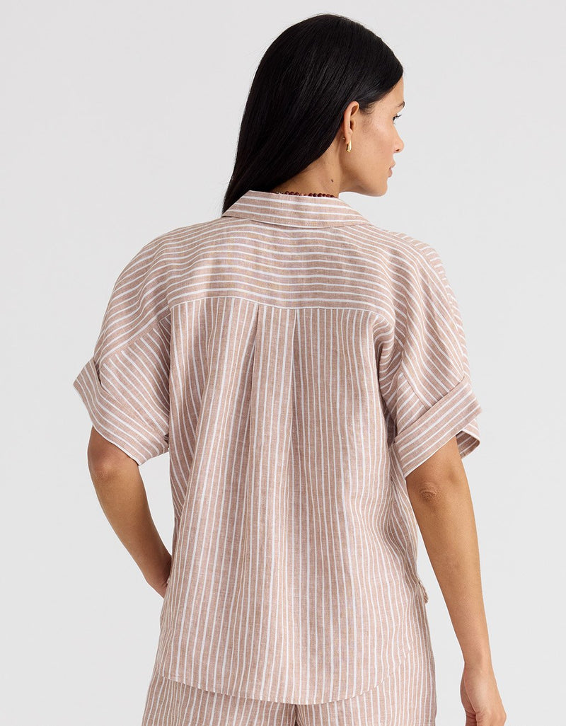 Unsubscribed Rolled Sleeve Shirt in Linen Stripe