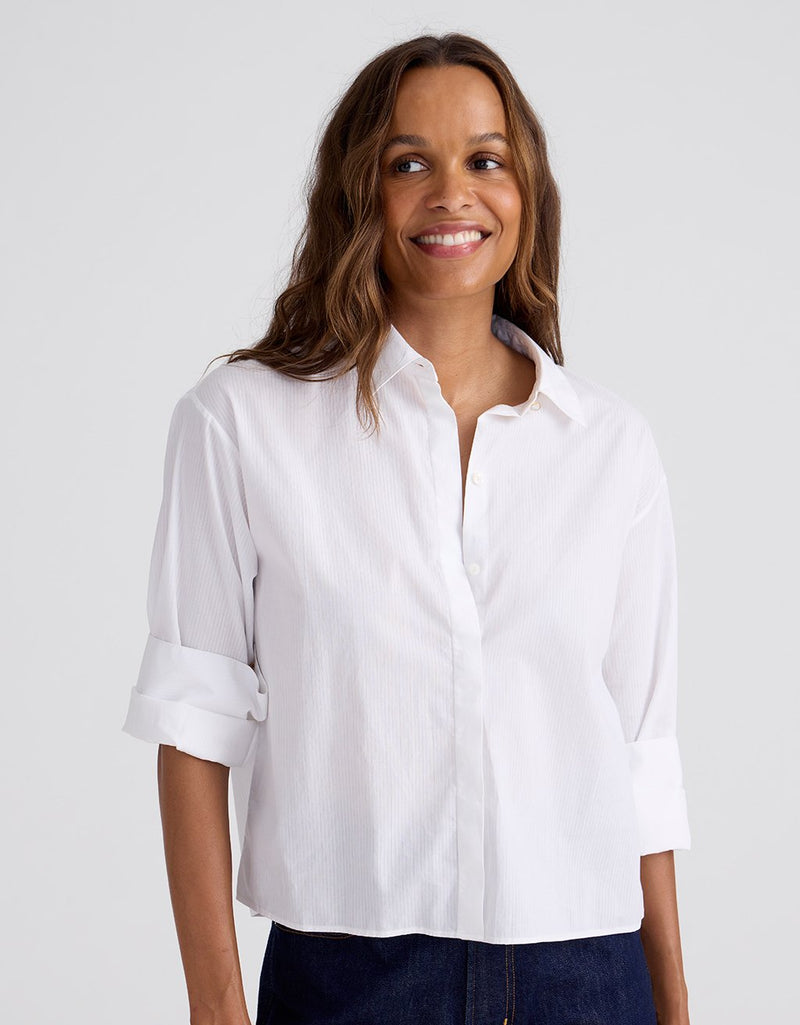 Unsubscribed Mini Boyfriend Shirt in Thomas Mason™ Stripe