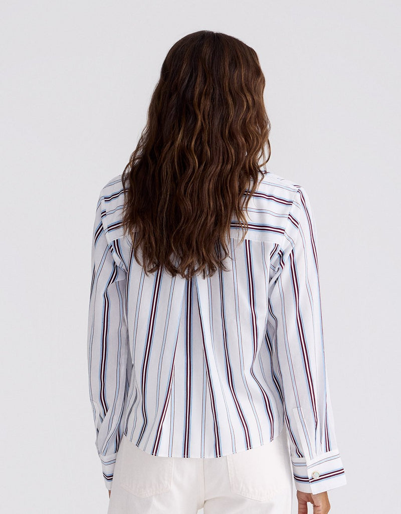 Unsubscribed Mini Boyfriend Shirt in Blue/Burgundy Stripe