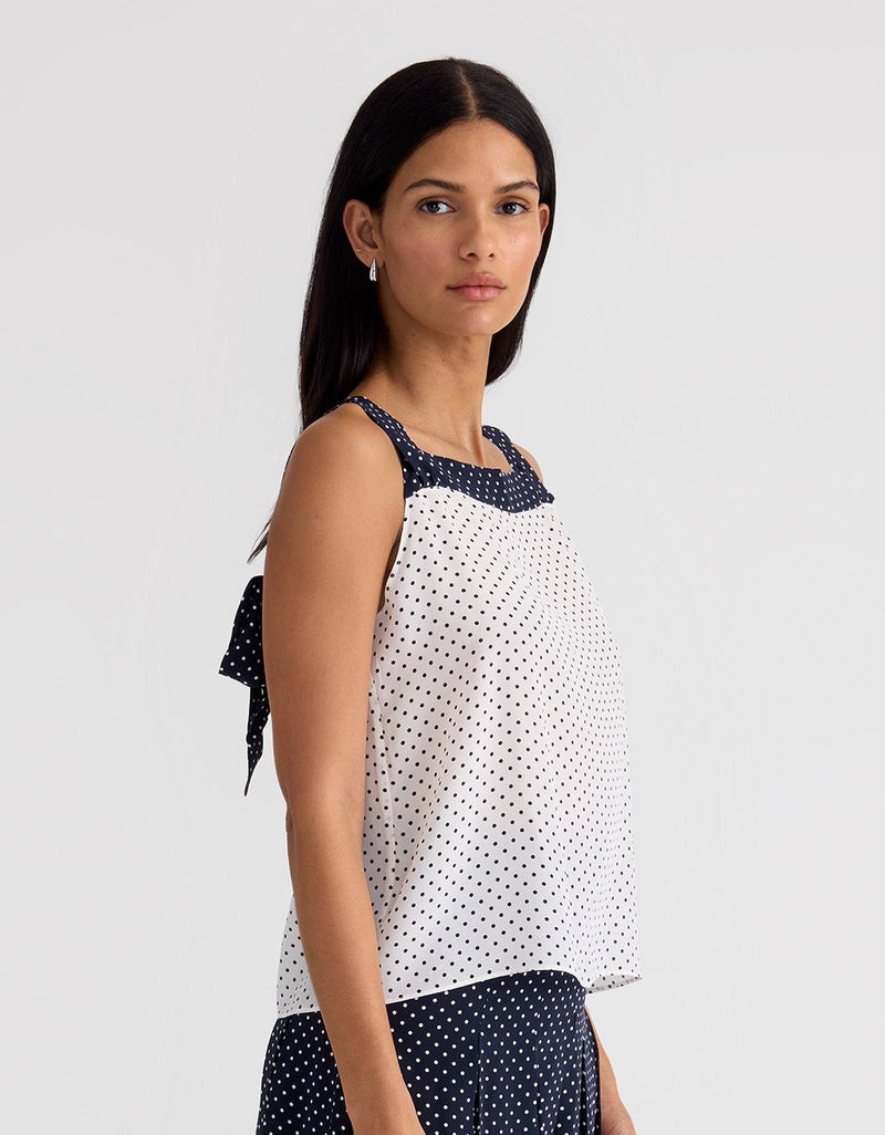 Unsubscribed Tie Shoulder Top in Silk