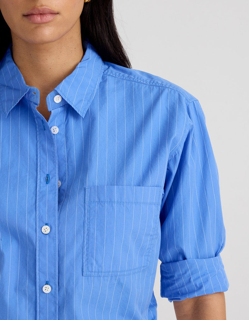 Unsubscribed Classic Boyfriend Shirt in Blue Pinstripe