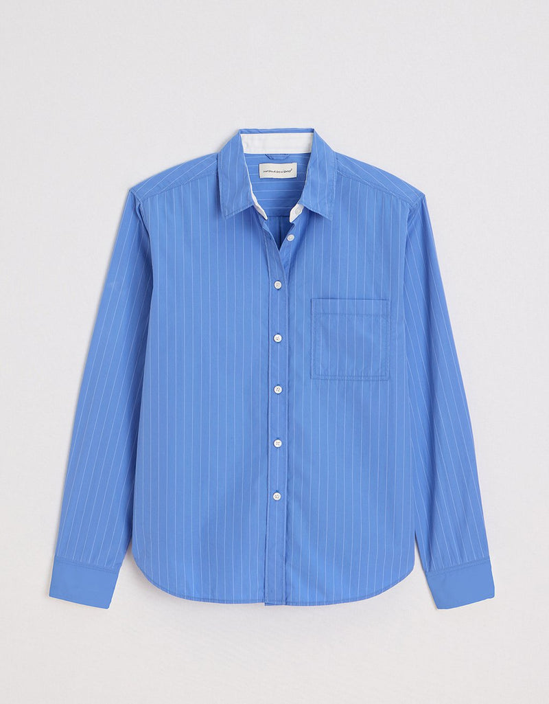 Unsubscribed Classic Boyfriend Shirt in Blue Pinstripe