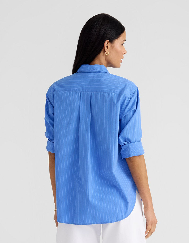 Unsubscribed Classic Boyfriend Shirt in Blue Pinstripe