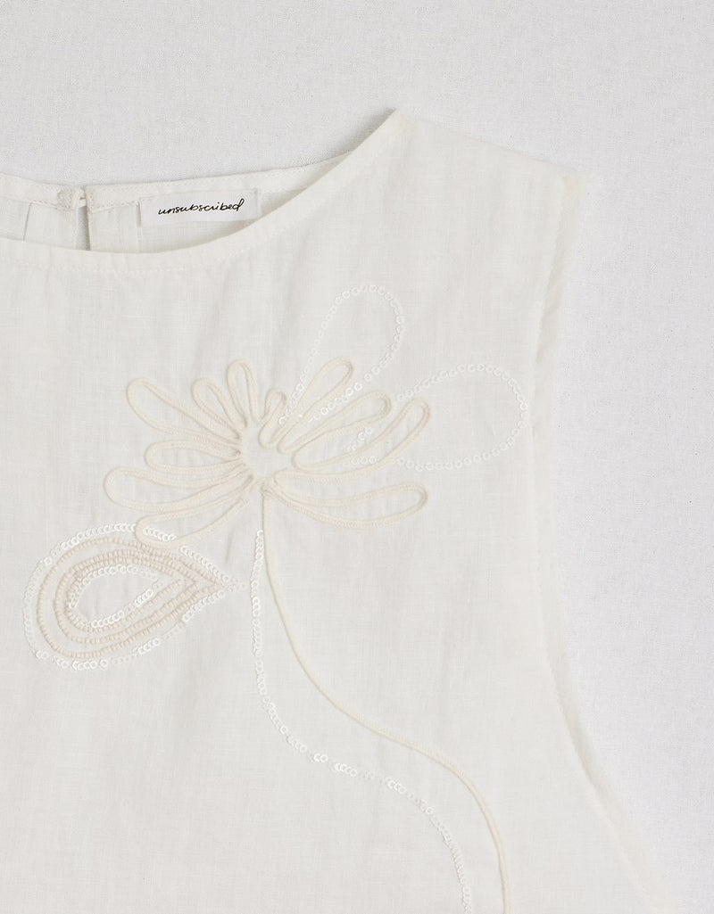 Unsubscribed Embellished Linen Top