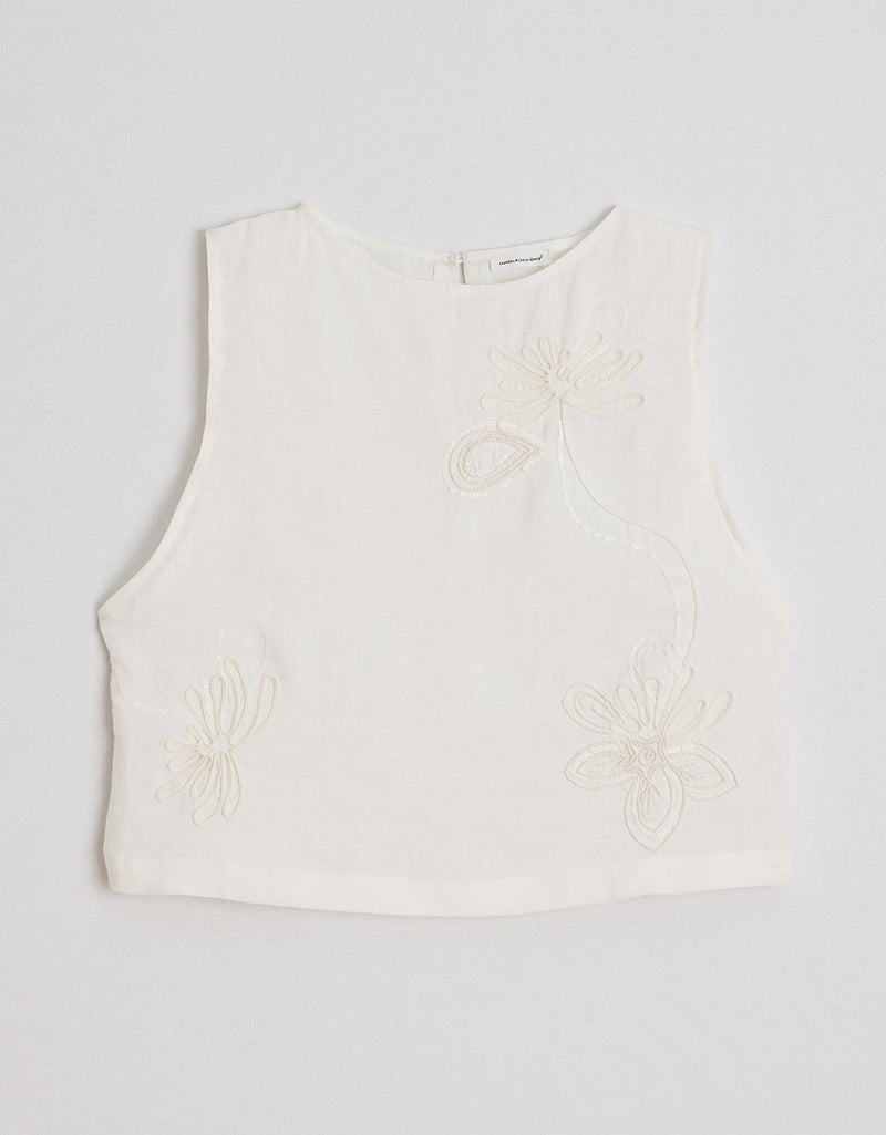 Unsubscribed Embellished Linen Top