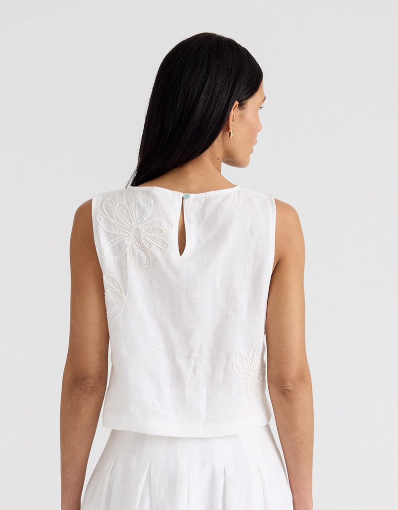 Unsubscribed Embellished Linen Top