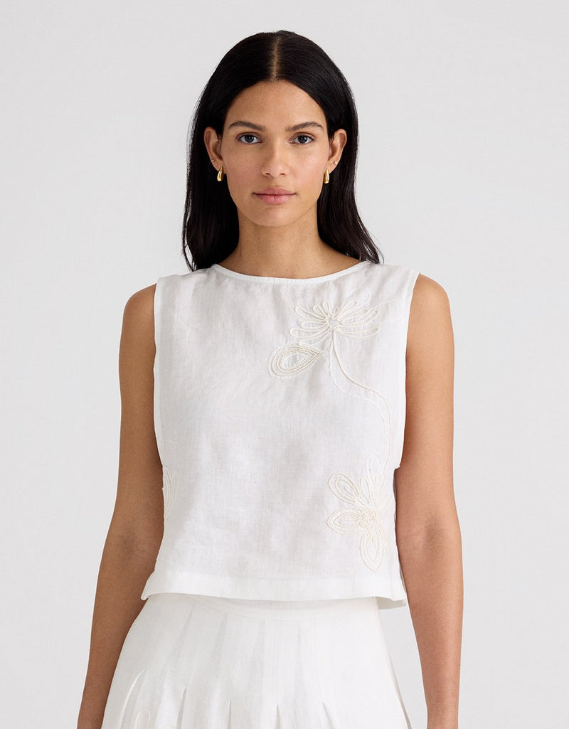Unsubscribed Embellished Linen Top