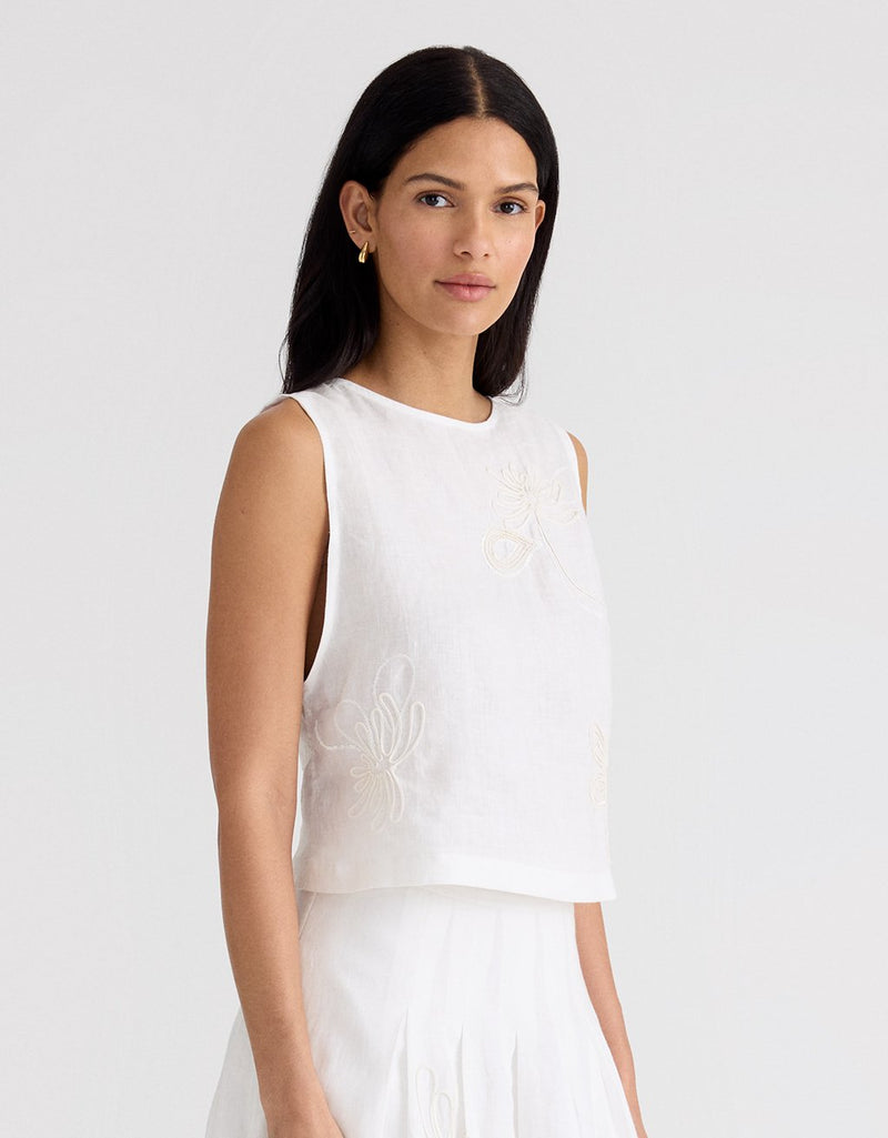 Unsubscribed Embellished Linen Top