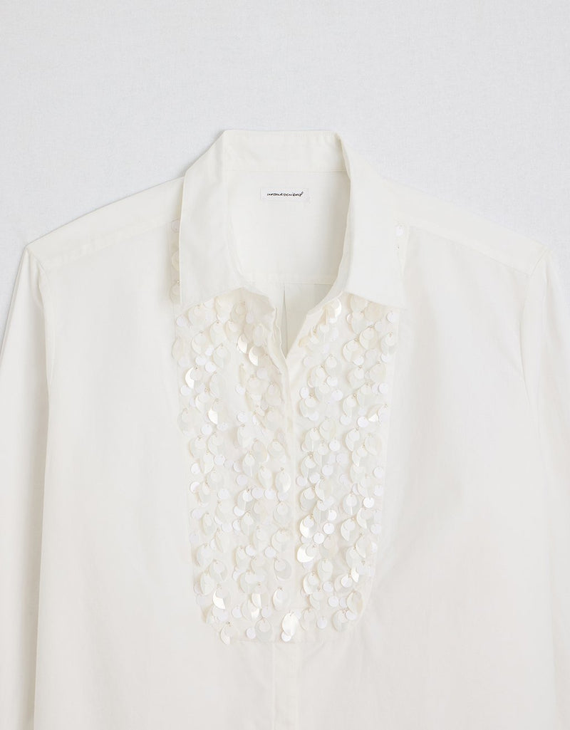Unsubscribed Classic Boyfriend Shirt with Embellished Bib