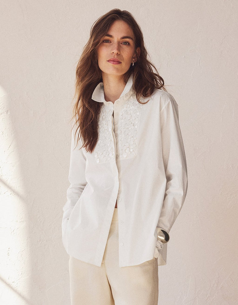Unsubscribed Classic Boyfriend Shirt with Embellished Bib