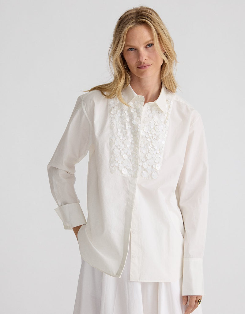 Unsubscribed Classic Boyfriend Shirt with Embellished Bib