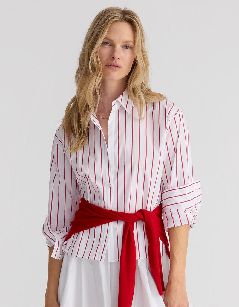 Unsubscribed Mini Boyfriend Shirt in Red Stripe